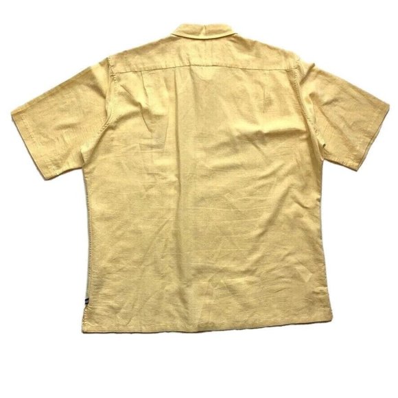 Nautica Linen Blend Shirt‎ Mens XL Button Up Short Sleeve Pocket Summer Yellow - Picture 2 of 12